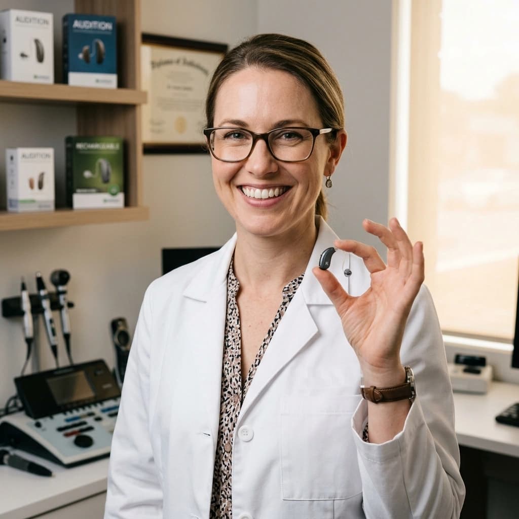 Dr. Eleanor Vance holding Muuhu HearClear Pro Digital Hearing Aids in clinical office - Audiologist's Verdict